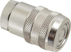 Parker - 1/4 Thread Stainless Steel Hydraulic Hose Valved Coupler - 5,000 psi, 6 GPM - Benchmark Tooling