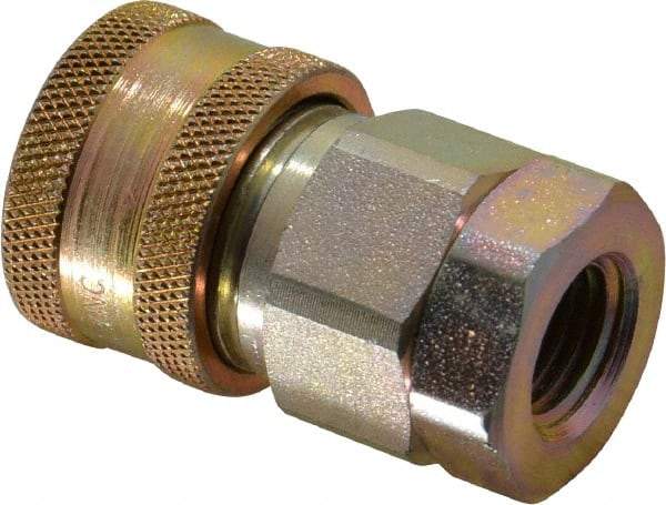 Parker - 1/4 Thread Steel Hydraulic Hose Valved Coupler - 6,500 psi, 8 GPM - Benchmark Tooling