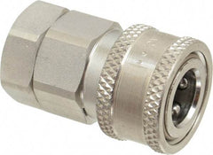 Parker - 3/8 Thread Stainless Steel Hydraulic Hose Valved Coupler - 4,000 psi, 12 GPM - Benchmark Tooling