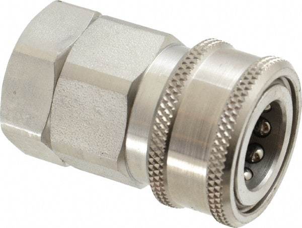 Parker - 1/2 Thread Stainless Steel Hydraulic Hose Valved Coupler - 3,750 psi, 30 GPM - Benchmark Tooling