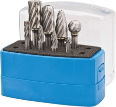 Made in USA - 8 Piece, 1/4" Shank Burr Set - Tungsten Carbide, Multiple Head Shape - Benchmark Tooling