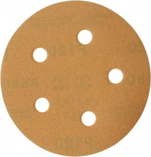 Made in USA - 5" Diam, 120 Grit, Aluminum Oxide Hook & Loop Disc - Fine Grade, Coated, C Weight Paper Backing, - Benchmark Tooling