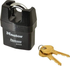 Master Lock - 3/4" Shackle Clearance, Keyed Different Padlock - 3/8" Shackle Width, 3/8" Shackle Diam, Laminated Steel - Benchmark Tooling