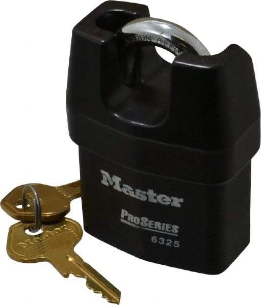 Master Lock - 3/4" Shackle Clearance, Keyed Alike Padlock - 3/8" Shackle Width, 3/8" Shackle Diam, Laminated Steel - Benchmark Tooling