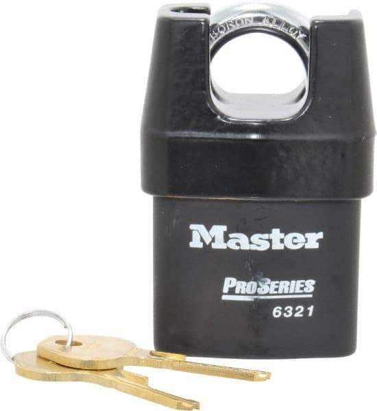 Master Lock - 3/4" Shackle Clearance, Keyed Alike Padlock - 5/16" Shackle Width, 5/16" Shackle Diam, Laminated Steel - Benchmark Tooling