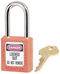 Master Lock - Keyed Alike Conductive Lockout Padlock - 1-1/2" Shackle Clearance, 1/4" Shackle Diam, 1-3/4" Body Height x 1-1/2" Body Width, Orange, 6 Pins - Benchmark Tooling