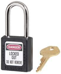 Master Lock - Keyed Alike Conductive Lockout Padlock - 1-1/2" Shackle Clearance, 1/4" Shackle Diam, 1-3/4" Body Height x 1-1/2" Body Width, Black, 6 Pins - Benchmark Tooling