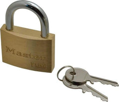 Master Lock - 15/16" Shackle Clearance, Keyed Alike Padlock - 9/32" Shackle Diam, Brass - Benchmark Tooling