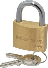 Master Lock - 13/16" Shackle Clearance, Keyed Alike Padlock - 1/4" Shackle Diam, Brass - Benchmark Tooling