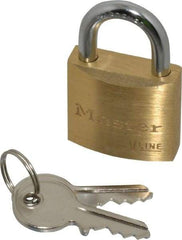 Master Lock - 9/16" Shackle Clearance, Keyed Different Padlock - 3/16" Shackle Diam, Brass - Benchmark Tooling