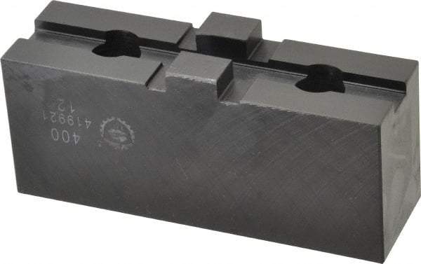 Bison - 15-3/4 to 16" Chuck Capacity, Tongue & Groove Attachment, Square Soft Lathe Chuck Jaw - 1 Jaw, Steel, 3" Btw Mount Hole Ctrs, 5-1/2" Long x 1-21/32" Wide x 1-5/8" High, 1/2" Groove - Benchmark Tooling