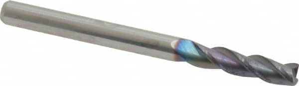 Accupro - 1/8", 3 Flute, Single End, Solid Carbide, 0.01" Corner Radius End Mill - 1-1/2" OAL, 35° Helix, Right Hand Flute, 1/2" LOC, Right Hand Cut - Benchmark Tooling