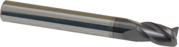 Accupro - 1/4", 3 Flute, Single End, Solid Carbide, 0.02" Corner Radius End Mill - 2" OAL, 35° Helix, Right Hand Flute, 3/8" LOC, Right Hand Cut - Benchmark Tooling