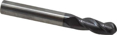 Accupro - 5/16" Diam, 13/16" LOC, 3 Flute Solid Carbide Ball End Mill - AlTiN Finish, Single End, 2-1/2" OAL, 5/16" Shank Diam, Spiral Flute - Benchmark Tooling