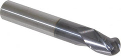 Accupro - 7/16" Diam, 9/16" LOC, 3 Flute Solid Carbide Ball End Mill - AlTiN Finish, Single End, 2-3/4" OAL, 7/16" Shank Diam, Spiral Flute - Benchmark Tooling