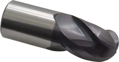 Accupro - 1" Diam, 1-1/4" LOC, 3 Flute Solid Carbide Ball End Mill - AlTiN Finish, Single End, 3" OAL, 1" Shank Diam, Spiral Flute - Benchmark Tooling