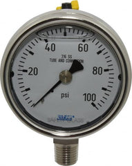 Wika - 2-1/2" Dial, 1/4 Thread, 0-100 Scale Range, Pressure Gauge - Lower Connection Mount, Accurate to 2-1-2% of Scale - Benchmark Tooling