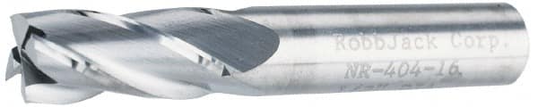 RobbJack - 9/16", 1-1/4" LOC, 9/16" Shank Diam, 3-1/2" OAL, 4 Flute, Solid Carbide Square End Mill - Single End, Uncoated, Spiral Flute, 30° Helix, Centercutting, Right Hand Cut, Right Hand Flute, Series NR-404 - Benchmark Tooling