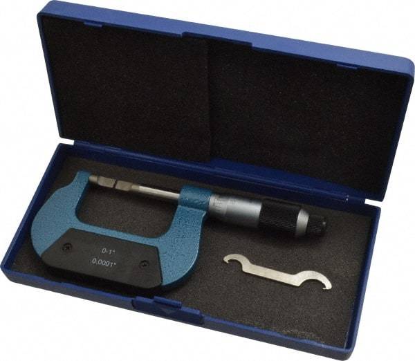 Value Collection - 0" to 1" Mechanical Enamel Coated Blade Micrometer - 0.0001" Graduation, 0.0276" Blade Thickness, Ratchet-Friction Thimble - Benchmark Tooling