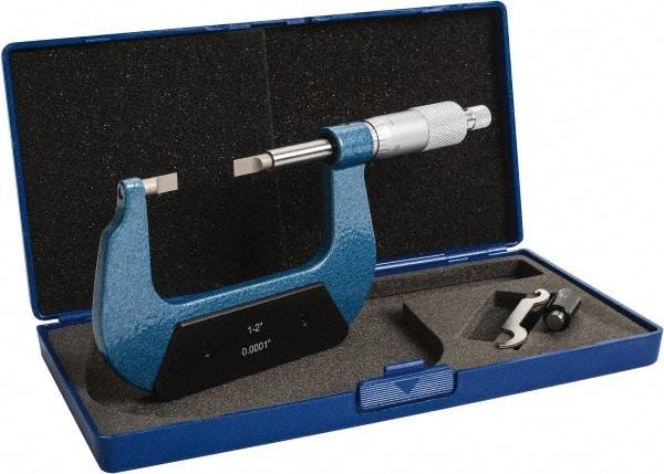 Value Collection - 1" to 2" Mechanical Enamel Coated Blade Micrometer - 0.0001" Graduation, 0.0276" Blade Thickness, Ratchet-Friction Thimble - Benchmark Tooling