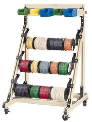 Qualtech - 300 Lb Capacity, 33-39/64" Wide x 36" Long x 54" High Wire Spool Cart - 3 Slot, Aluminum, 2 Rigid/2 Swivel Casters - Benchmark Tooling