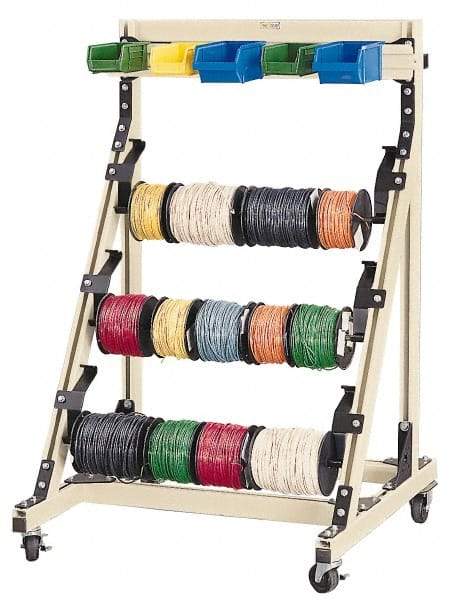 Qualtech - 300 Lb Capacity, 33-39/64" Wide x 36" Long x 54" High Wire Spool Cart - 3 Slot, Aluminum, 4 Glides - Benchmark Tooling