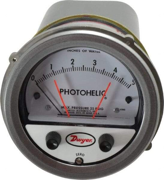 Dwyer - 25 Max psi, 2% Accuracy, NPT Thread Photohelic Pressure Switch - 1/8 Inch Thread, 5 Inch Water Column, 120°F Max - Benchmark Tooling