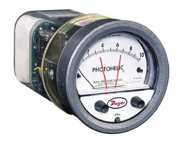 Dwyer - 25 Max psi, 2% Accuracy, NPT Thread Photohelic Pressure Switch - 1/8 Inch Thread, -1/2 to 1/2 Inch Water Column, 120°F Max - Benchmark Tooling