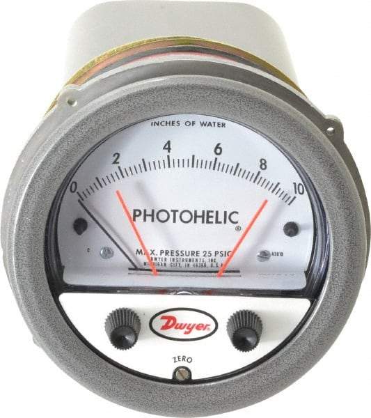 Dwyer - 25 Max psi, 2% Accuracy, NPT Thread Photohelic Pressure Switch - 1/8 Inch Thread, 10 Inch Water Column, 120°F Max - Benchmark Tooling