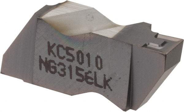 Kennametal - 3156NG K Grade KC5010, 3.96mm Cutting Width Carbide Grooving Insert - 3.81mm Max Depth of Cut, Left Hand, 0.19mm Corner Radius, TiAlN Finish - Benchmark Tooling