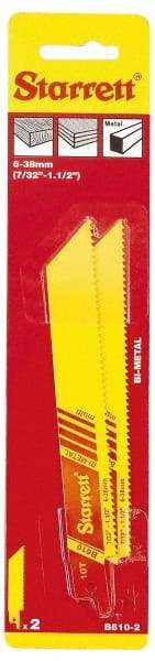 Starrett - 6" Long x 3/4" Thick, Bi-Metal Reciprocating Saw Blade - Straight Profile, 10 TPI, Toothed Edge, Universal Shank - Benchmark Tooling