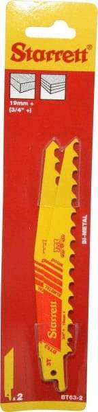 Starrett - 6" Long x 3/4" Thick, Bi-Metal Reciprocating Saw Blade - Tapered Profile, 3 TPI, Toothed Edge, Universal Shank - Benchmark Tooling