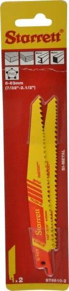 Starrett - 6" Long x 3/4" Thick, Bi-Metal Reciprocating Saw Blade - Tapered Profile, 6 to 10 TPI, Toothed Edge, Universal Shank - Benchmark Tooling