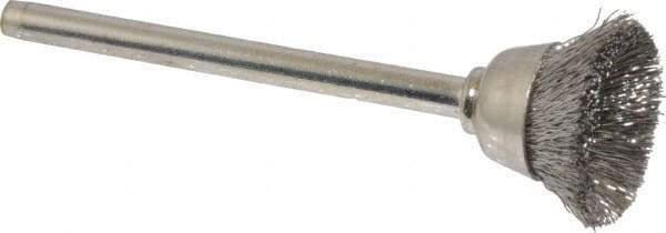 Anderson - 9/16" Diam, 1/8" Shank Diam, Stainless Steel Fill Cup Brush - 0.005 Wire Diam, 25,000 Max RPM - Benchmark Tooling