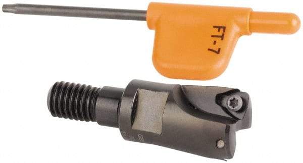 Kennametal - 5/8" Cut Diam, 0.033" Max Depth, M8 Modular Connection Indexable High-Feed Helical End Mill - Screw Holding Method, WP..0302.. Insert, KF Toolholder, Through Coolant - Benchmark Tooling