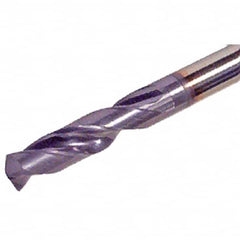 Iscar - 15.8mm 140° Spiral Flute Solid Carbide Screw Machine Drill Bit - TiAlN Finish, Right Hand Cut, 65mm Flute Length, 115mm OAL, Standard Point, Straight Shank - Benchmark Tooling