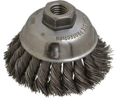 Anderson - 3-1/2" Diam, 5/8-11 Threaded Arbor, Steel Fill Cup Brush - 0.02 Wire Diam, 1-1/4" Trim Length, 9,000 Max RPM - Benchmark Tooling