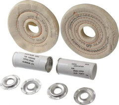 Dico - 4" Diam Cushion Sewn, Spiral Sewn Buffing Wheel Set - 1/2 - 1" Arbor Hole, Tripoli - Benchmark Tooling