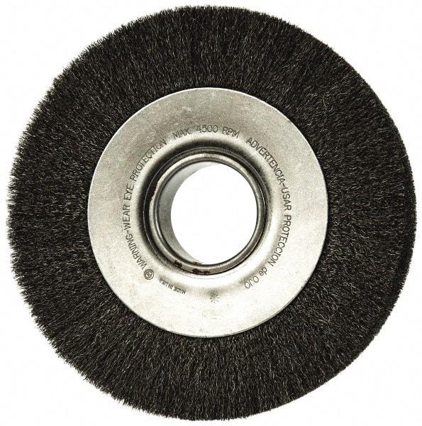 Anderson - 8" OD, 2" Arbor Hole, Crimped Steel Wheel Brush - 1-5/8" Face Width, 1-1/2" Trim Length, 0.006" Filament Diam, 4,500 RPM - Benchmark Tooling
