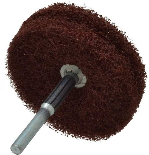 Superior Abrasives - 3" Diam x 1/2" Face Width, Medium Aluminum Oxide Nonwoven Mounted Flap Wheel - 1/4" Shank Mount, 8,000 Max RPM - Benchmark Tooling