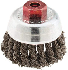 Anderson - 2-3/4" Diam, M10x1.50 Threaded Arbor, Steel Fill Cup Brush - 0.02 Wire Diam, 3/4" Trim Length, 14,000 Max RPM - Benchmark Tooling