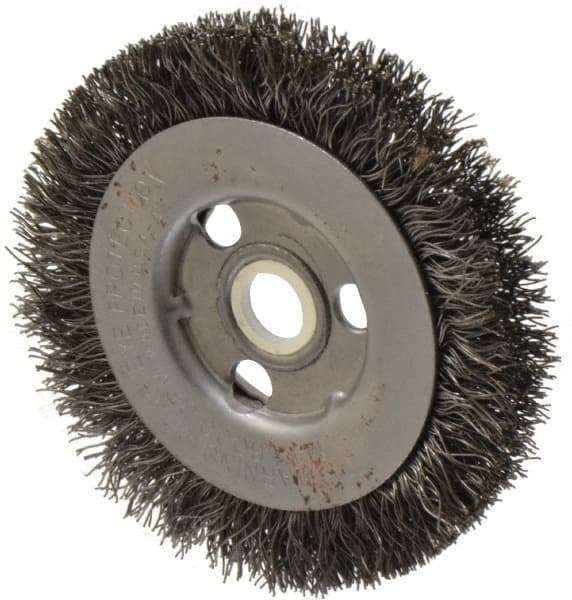 Anderson - 3" OD, 1/2" Arbor Hole, Crimped Steel Wheel Brush - 11/32" Face Width, 13/16" Trim Length, 0.0118" Filament Diam, 6,000 RPM - Benchmark Tooling