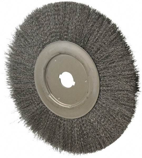 Anderson - 12" OD, 1-1/4" Arbor Hole, Crimped Steel Wheel Brush - 1/2" Face Width, 3" Trim Length, 0.0118" Filament Diam, 3,000 RPM - Benchmark Tooling