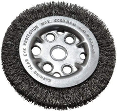 Anderson - 4-1/4" OD, 5/8" Arbor Hole, Crimped Steel Wheel Brush - 3/4" Face Width, 5/8" Trim Length, 0.014" Filament Diam, 6,000 RPM - Benchmark Tooling