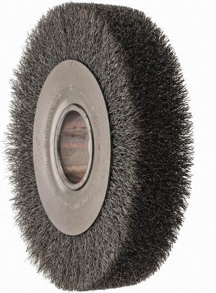 Anderson - 8" OD, 2" Arbor Hole, Crimped Steel Wheel Brush - 1-5/8" Face Width, 1-1/2" Trim Length, 0.01" Filament Diam, 4,500 RPM - Benchmark Tooling