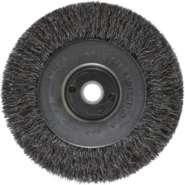 Anderson - 4" OD, 1/2" Arbor Hole, Crimped Steel Wheel Brush - 11/32" Face Width, 13/16" Trim Length, 0.0118" Filament Diam, 6,000 RPM - Benchmark Tooling