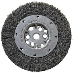 Anderson - 6" OD, 5/8" Arbor Hole, Crimped Steel Wheel Brush - 3/4" Face Width, 1-1/8" Trim Length, 0.008" Filament Diam, 6,000 RPM - Benchmark Tooling