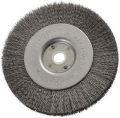 Anderson - 4" OD, 1/2" Arbor Hole, Crimped Steel Wheel Brush - 11/32" Face Width, 13/16" Trim Length, 0.006" Filament Diam, 6,000 RPM - Benchmark Tooling