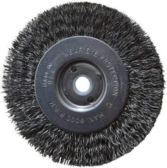 Anderson - 4" OD, 1/2" Arbor Hole, Crimped Steel Wheel Brush - 11/32" Face Width, 13/16" Trim Length, 0.014" Filament Diam, 6,000 RPM - Benchmark Tooling