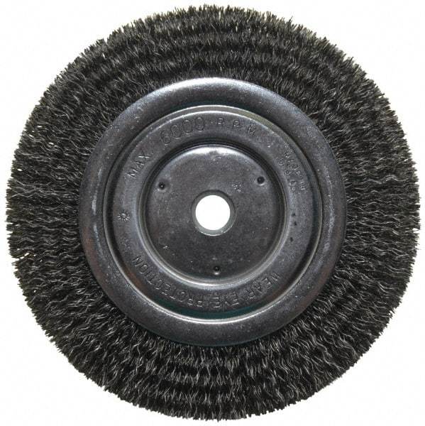 Anderson - 6" OD, 5/8" Arbor Hole, Crimped Steel Wheel Brush - 1/2" Face Width, 1-1/16" Trim Length, 0.014" Filament Diam, 6,000 RPM - Benchmark Tooling